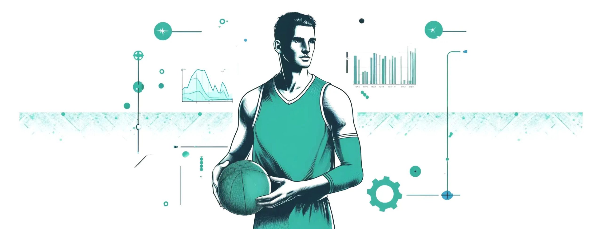 Image by author and ChatGPT. "Design an illustration, focusing on a basketball player in action, this time the theme is on using pyspark to generate features for machine leaning models in a graphic novel style" prompt. ChatGPT, 4, OpenAI, 4 April. 2024. https://chat.openai.com.